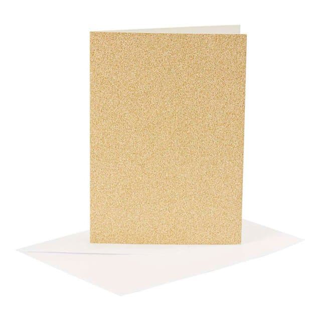 Kaarten en Enveloppen 10,5x15cm Glitter Goud - 4st.