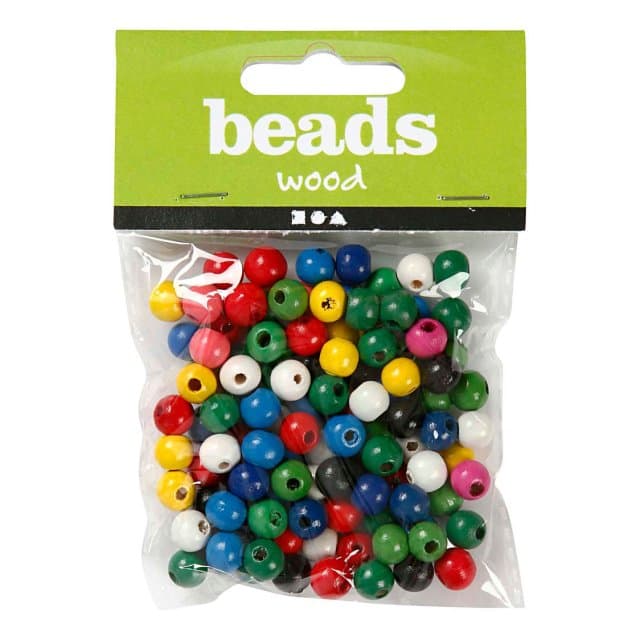 Houten Kralen Diverse Kleuren, 80st.