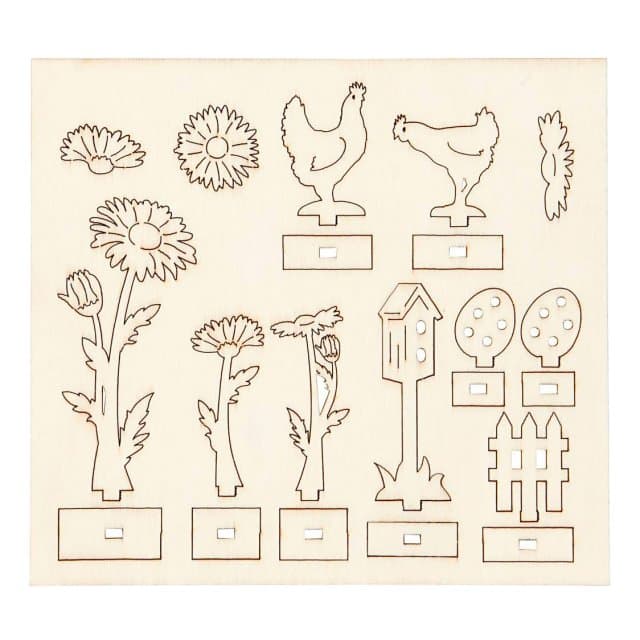 DIY Houten Figuren Kippen, Eieren en Bloemen