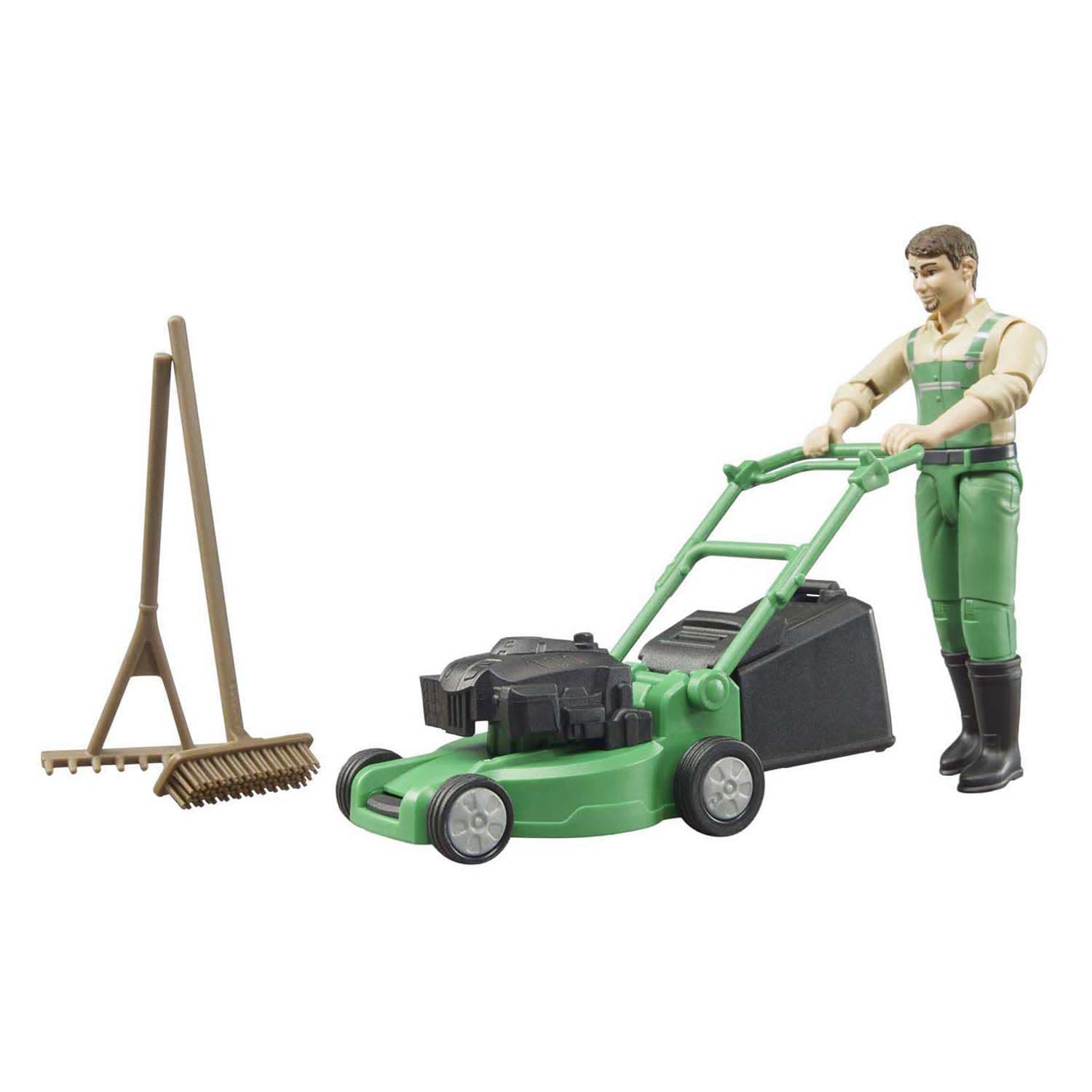 Bruder Bworld Tuinman met Grasmaaier en Tuingereedschap 1:16