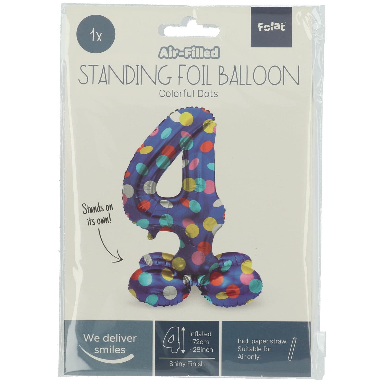Staande Folieballon Colorful Dots Cijfer 4 - 72cm