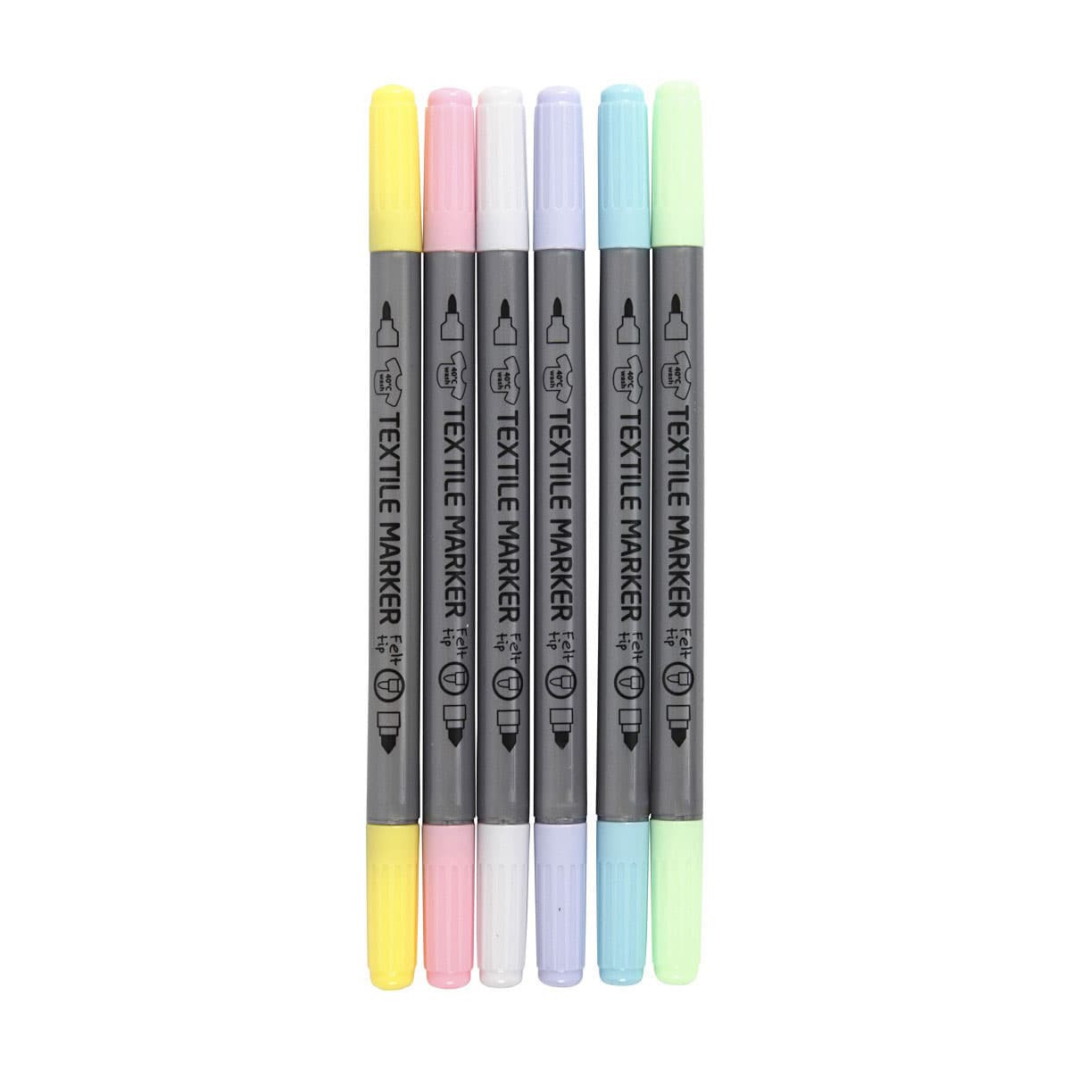 Dubbelzijdige Textielstiften - Pastel Kleuren, 6st.