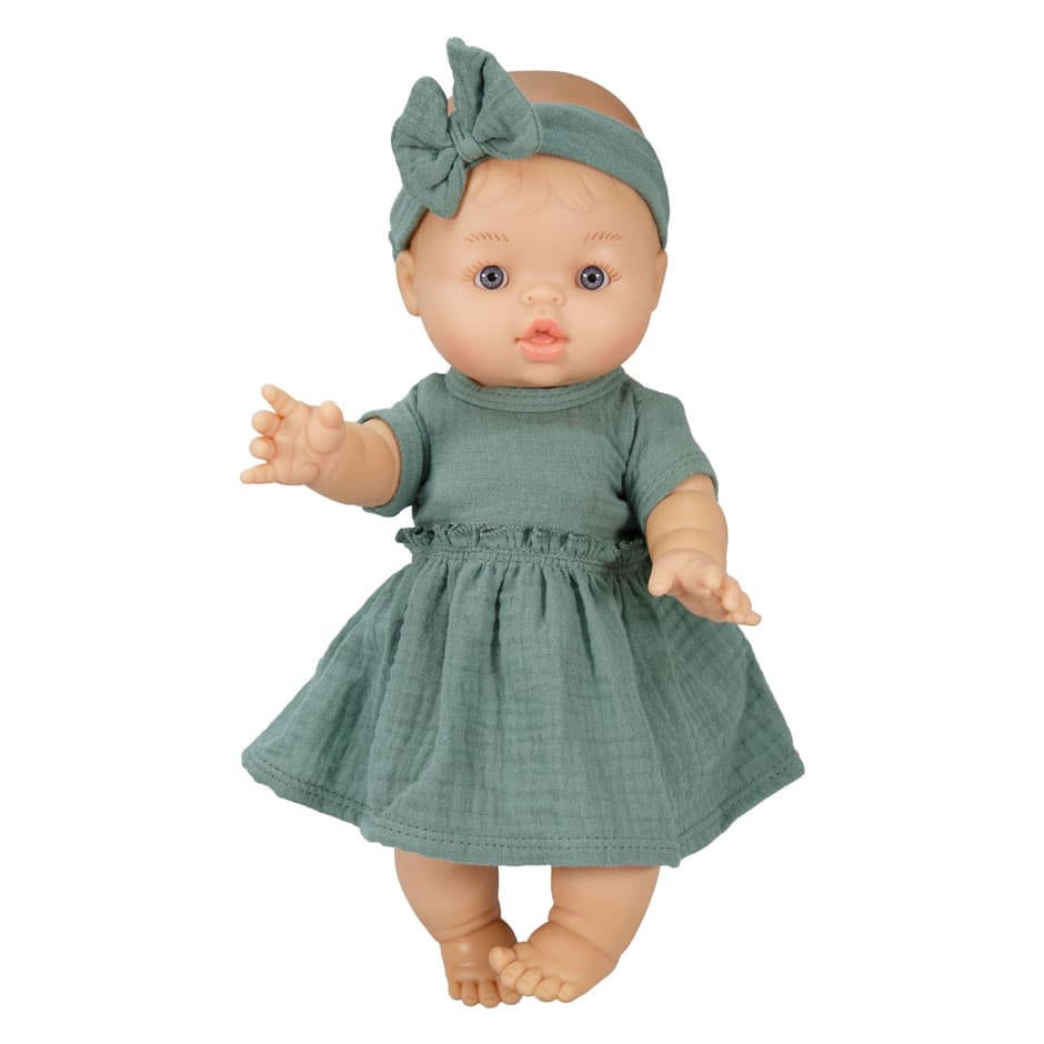 Meisjes Babypop met Groen Jurkje - 34cm