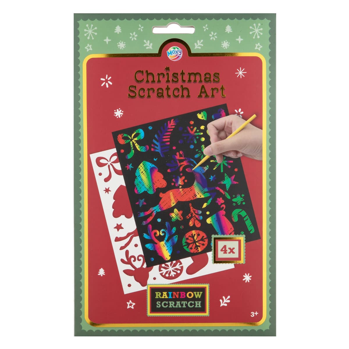 Scratchkunst Regenboog Kerstmis met Sjabloon - 4st.
